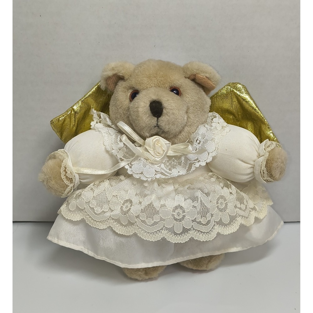 Angel Bear Plush Teddy White‎ Lace Dress Golden Wings~ Valentine's, Mother's Day